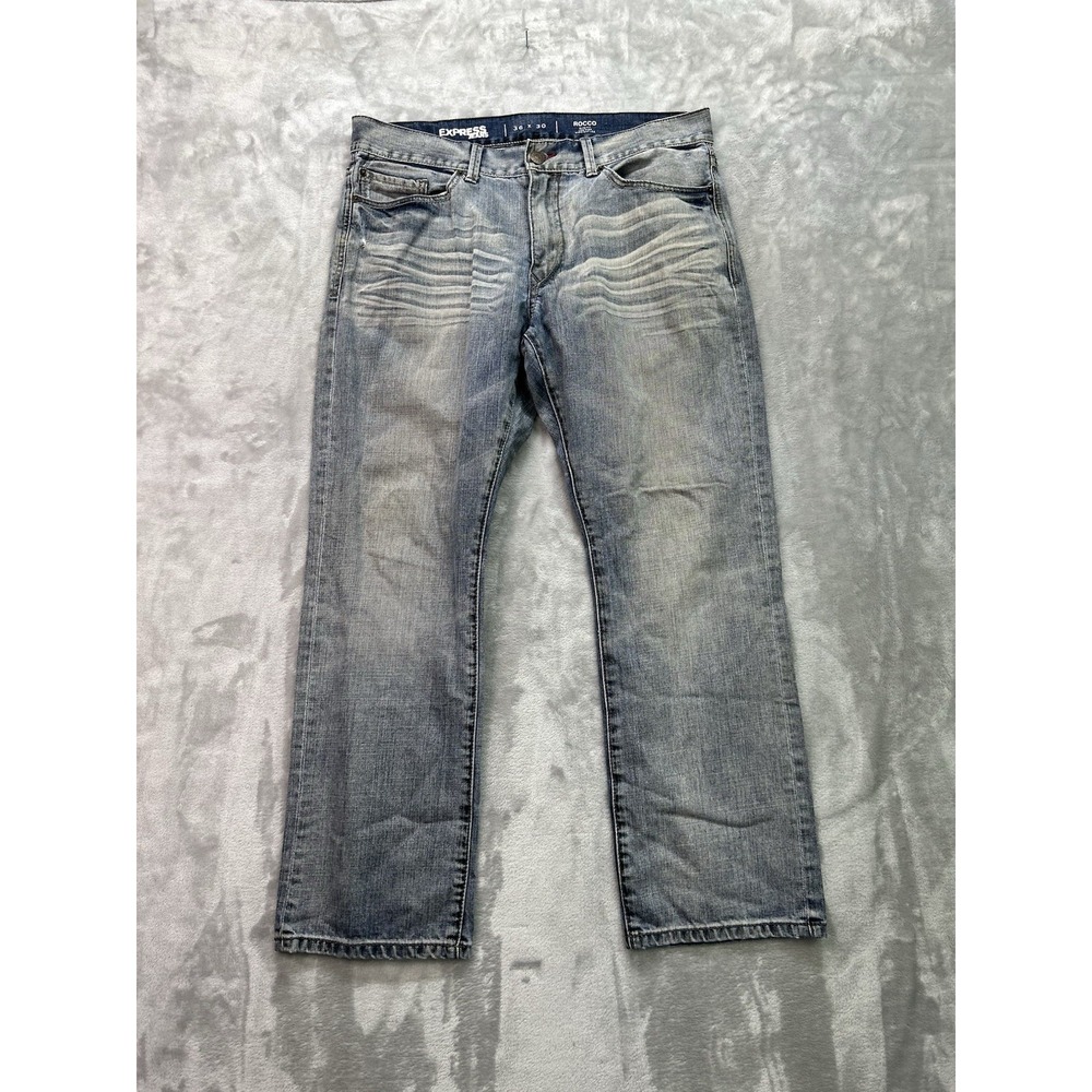 Express Y2K Jeans Mens Sz 36x30 Rocco Slim Fit Low Rise Straight Leg Whiskered